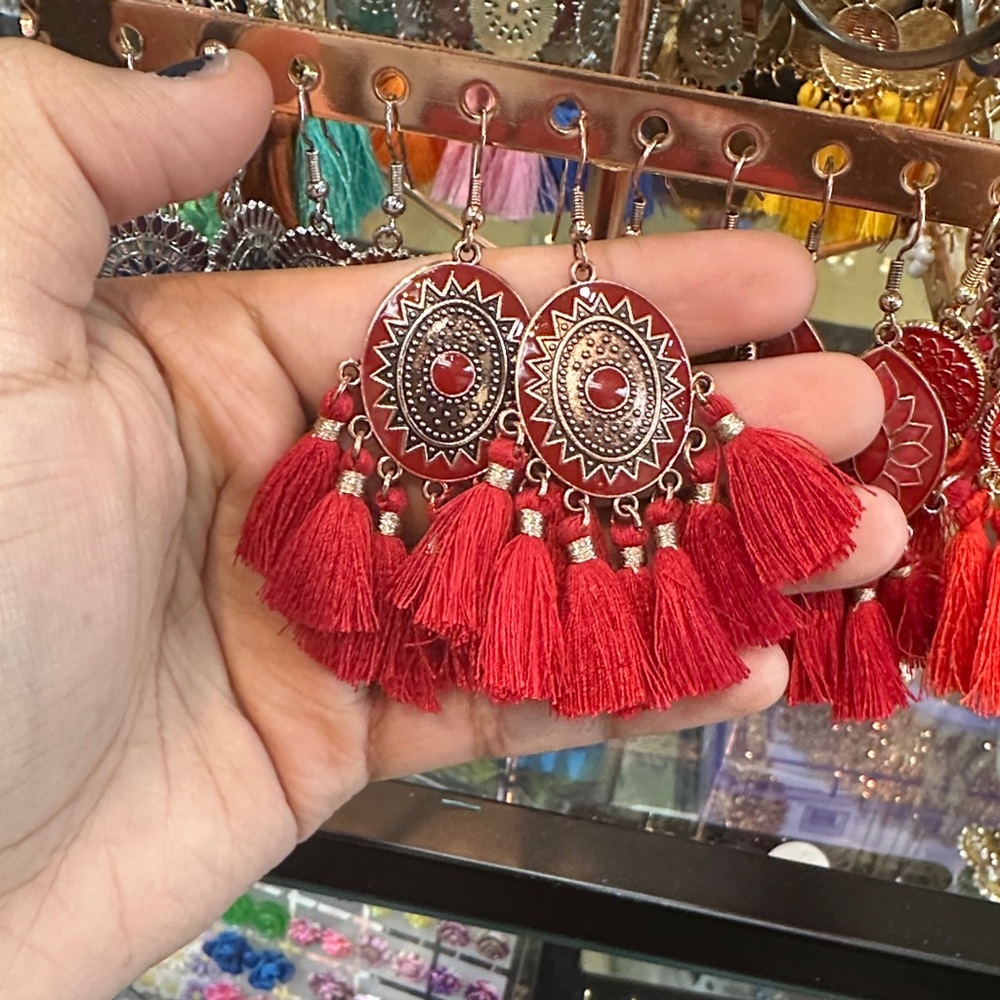 Elegant Red Tassel Earrings